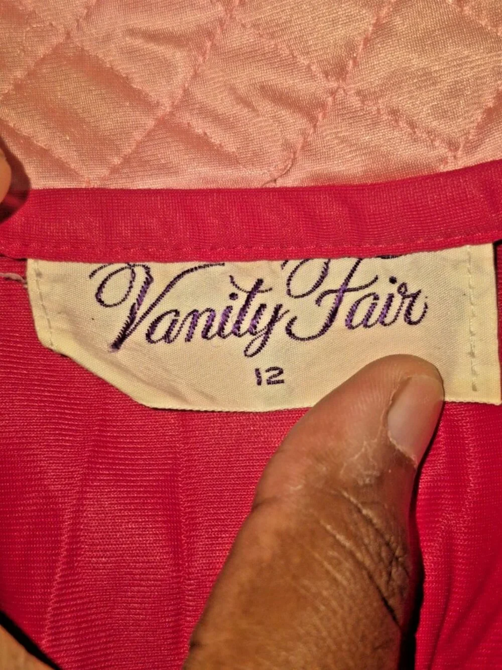Vintage Vanity Fair Pink Quilted Collar Robe - Size 12 - Made in USA with Pocket